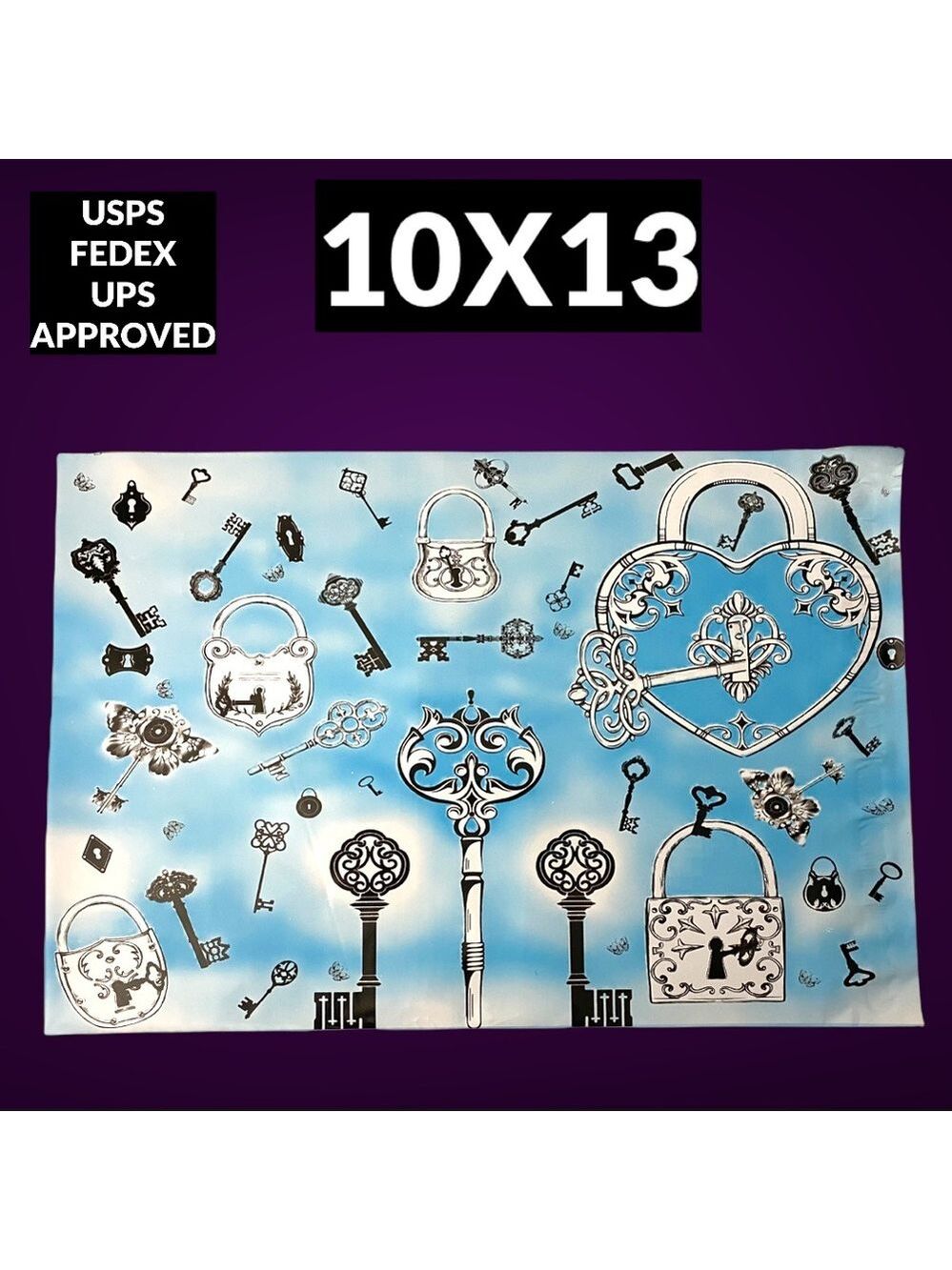 25 10X13 Poly Mailers Skeleton Key and Padlocks Shipping Envelopes PRICE IS FIRM - Picture 9 of 11
